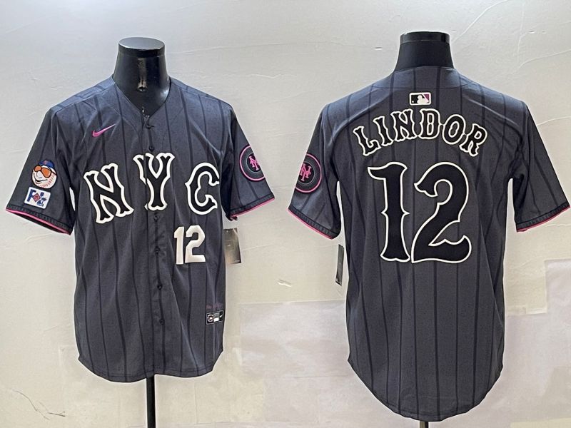 Men New York Mets #12 Lindor Black City Edition 2025 Nike MLB Jersey style 4->new york mets->MLB Jersey